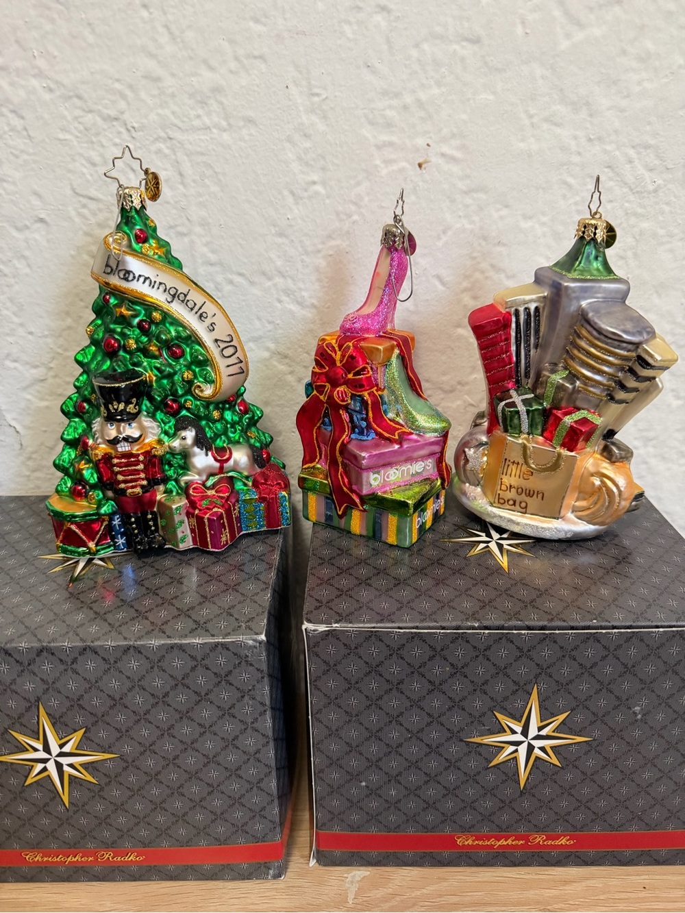 Christopher Radko Green, Red, Gold Holiday Ornament Trio